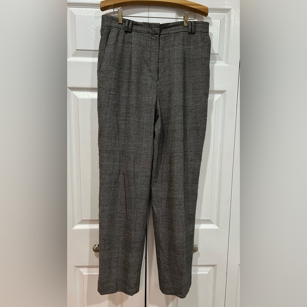 Talbots wool grey black  plaid pants lined size 12 wide leg